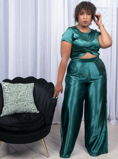 Essy Mosa Silk Palazzo Twist Set - Emerald Green - Shopzetu