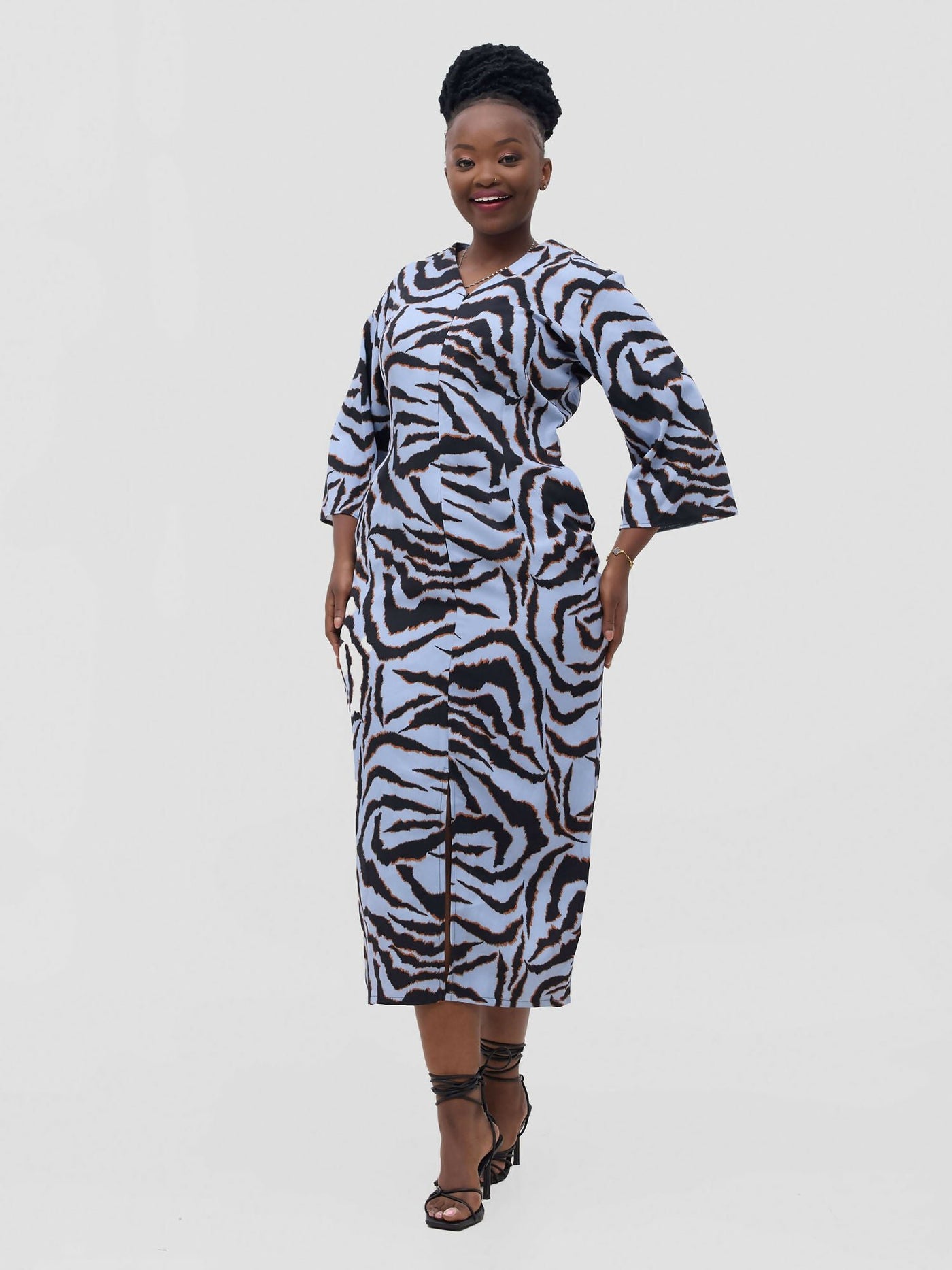 Ziza Print Dress - Blue - Shopzetu