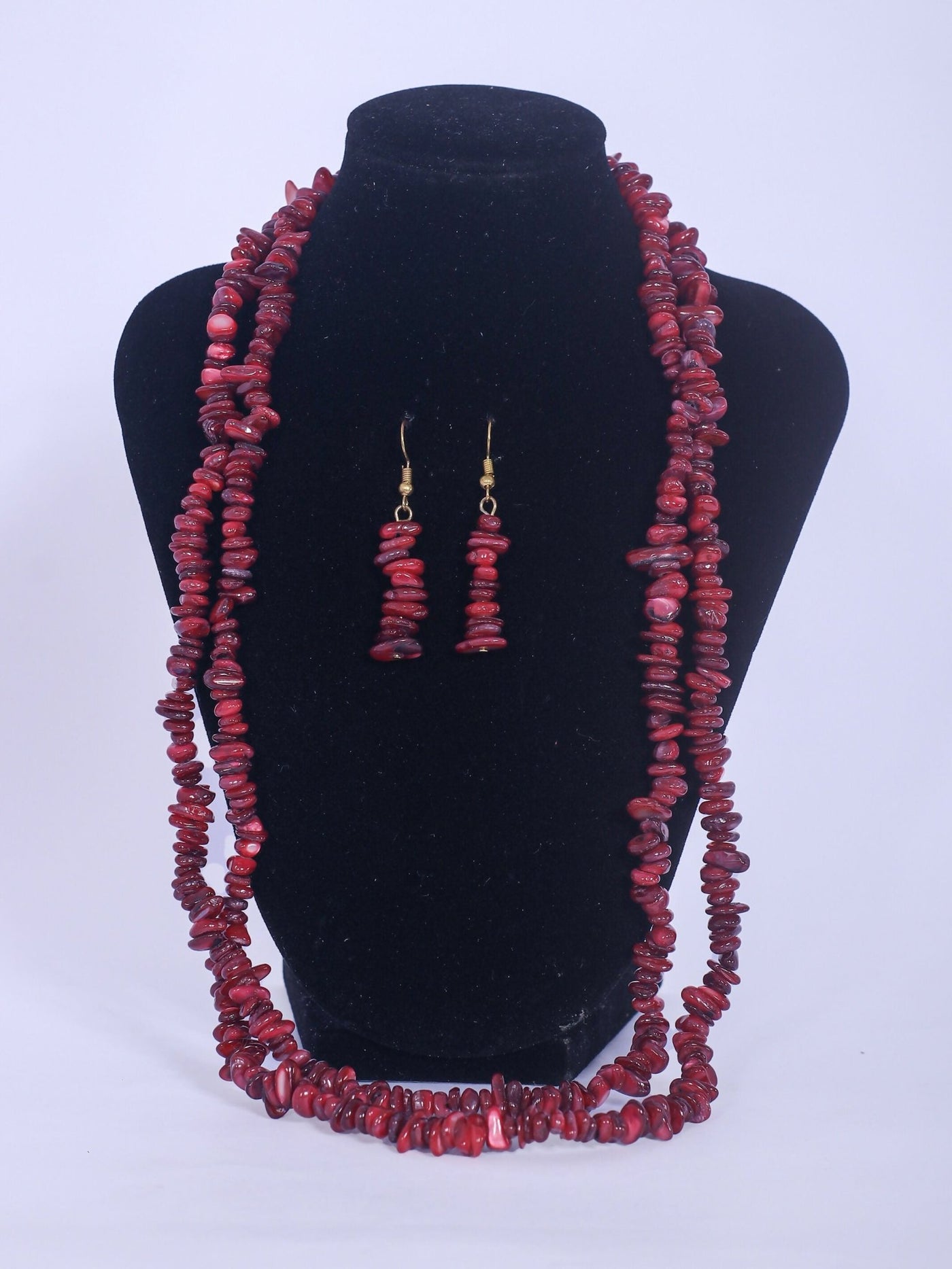 Klewisia Closet Double Layered Ceramic Beads Necklace Set - Maroon - Shopzetu