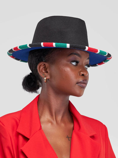 Umbo Colllections Beaded Fedora Hat - Black Kenyan Flag - Shopzetu