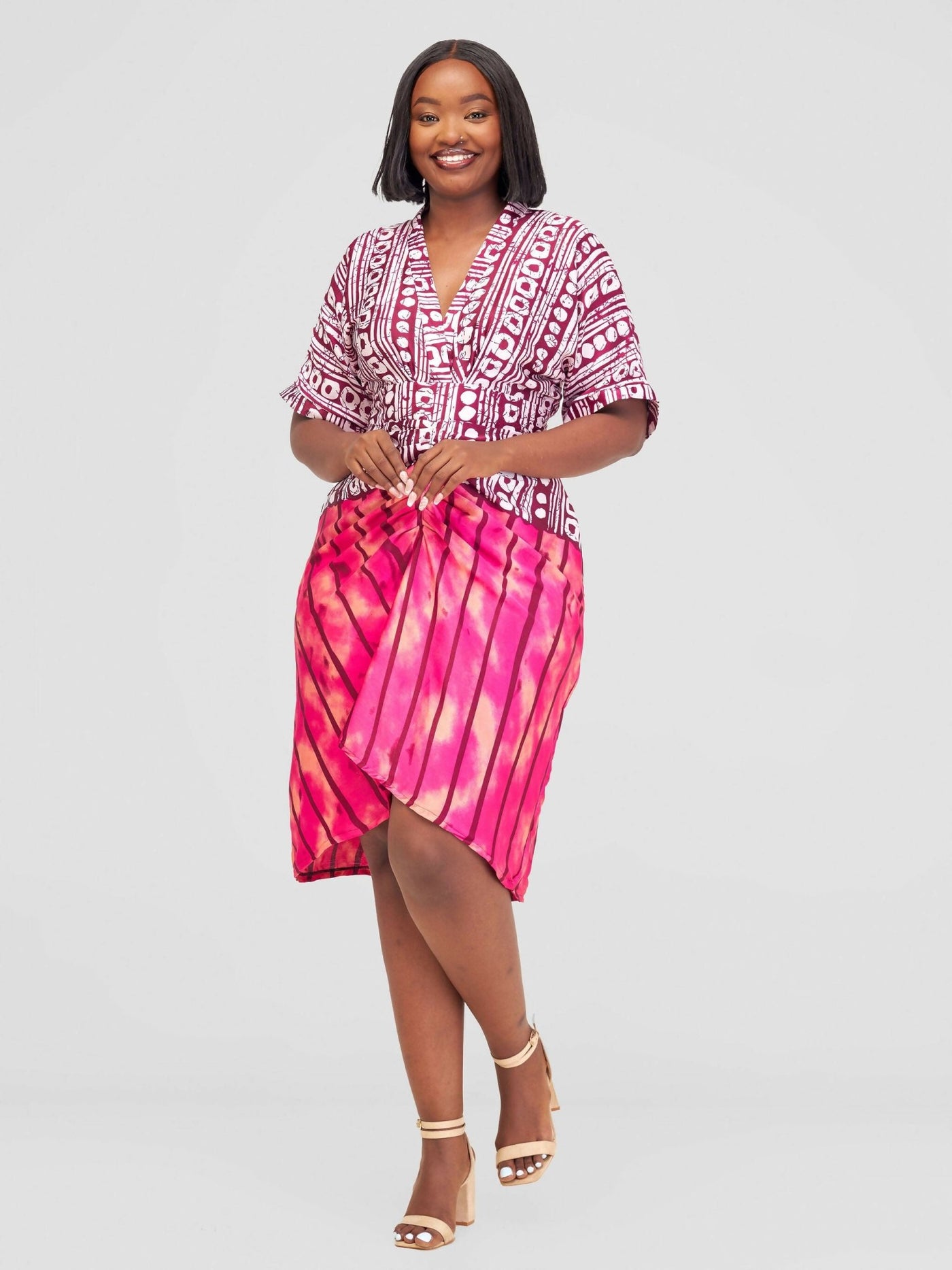 Nefpatra Africa Silk Adire Dress - Maroon - Shopzetu
