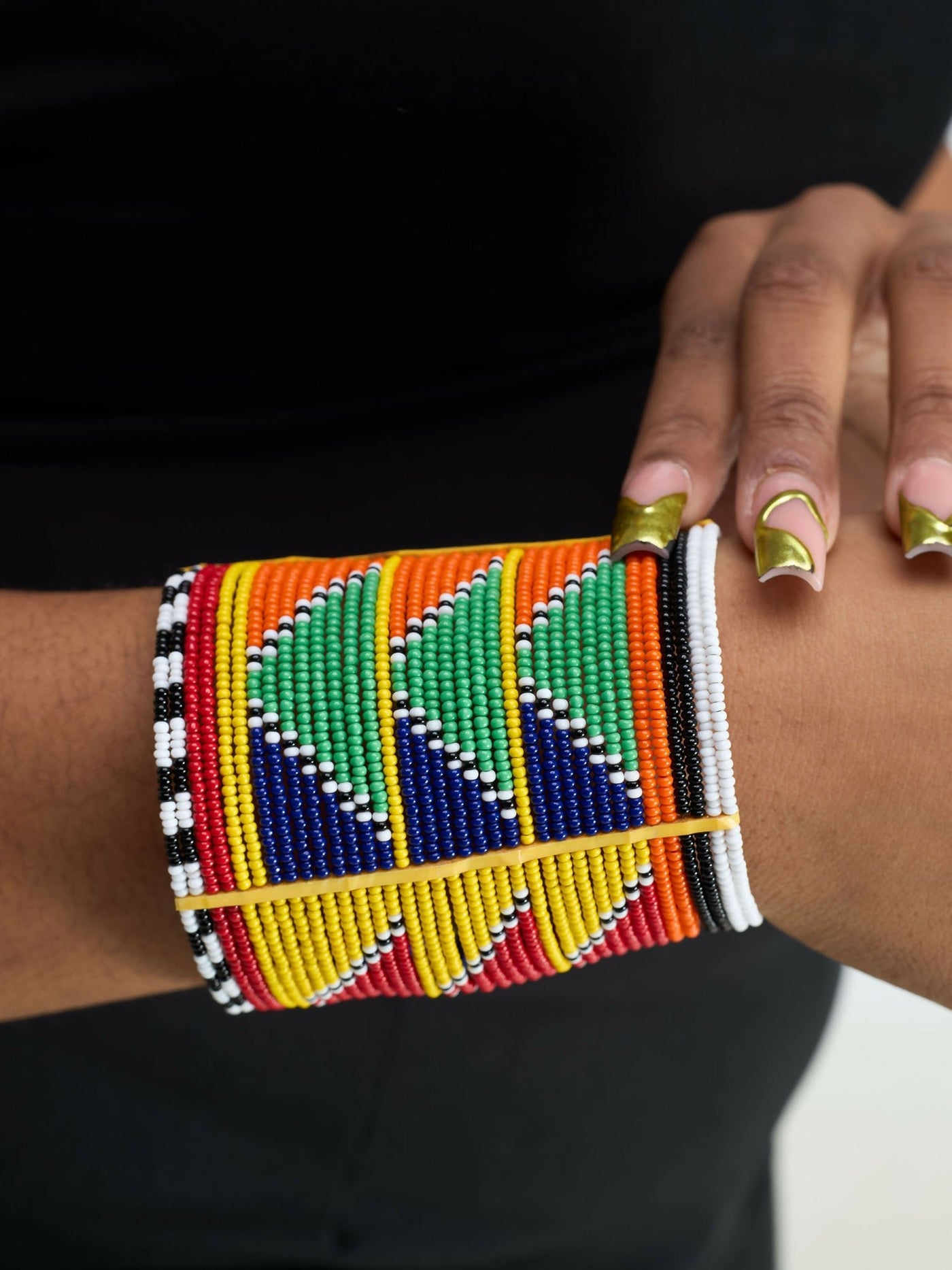 Wired Maasai Beaded Long Bangle - Multicolored - Shopzetu