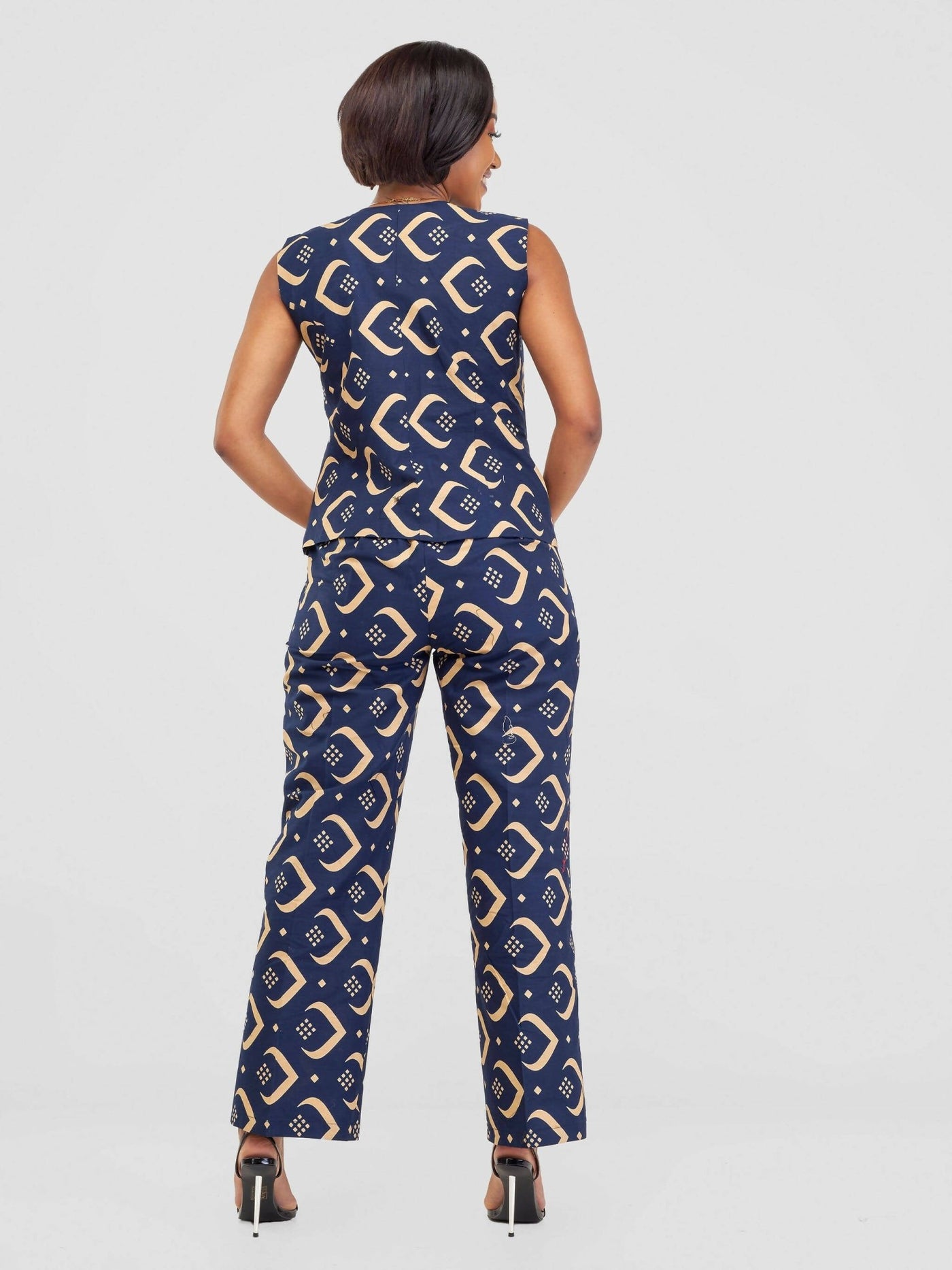 SBV Ankara Waist Jacket Suit - Navy Blue - Shopzetu