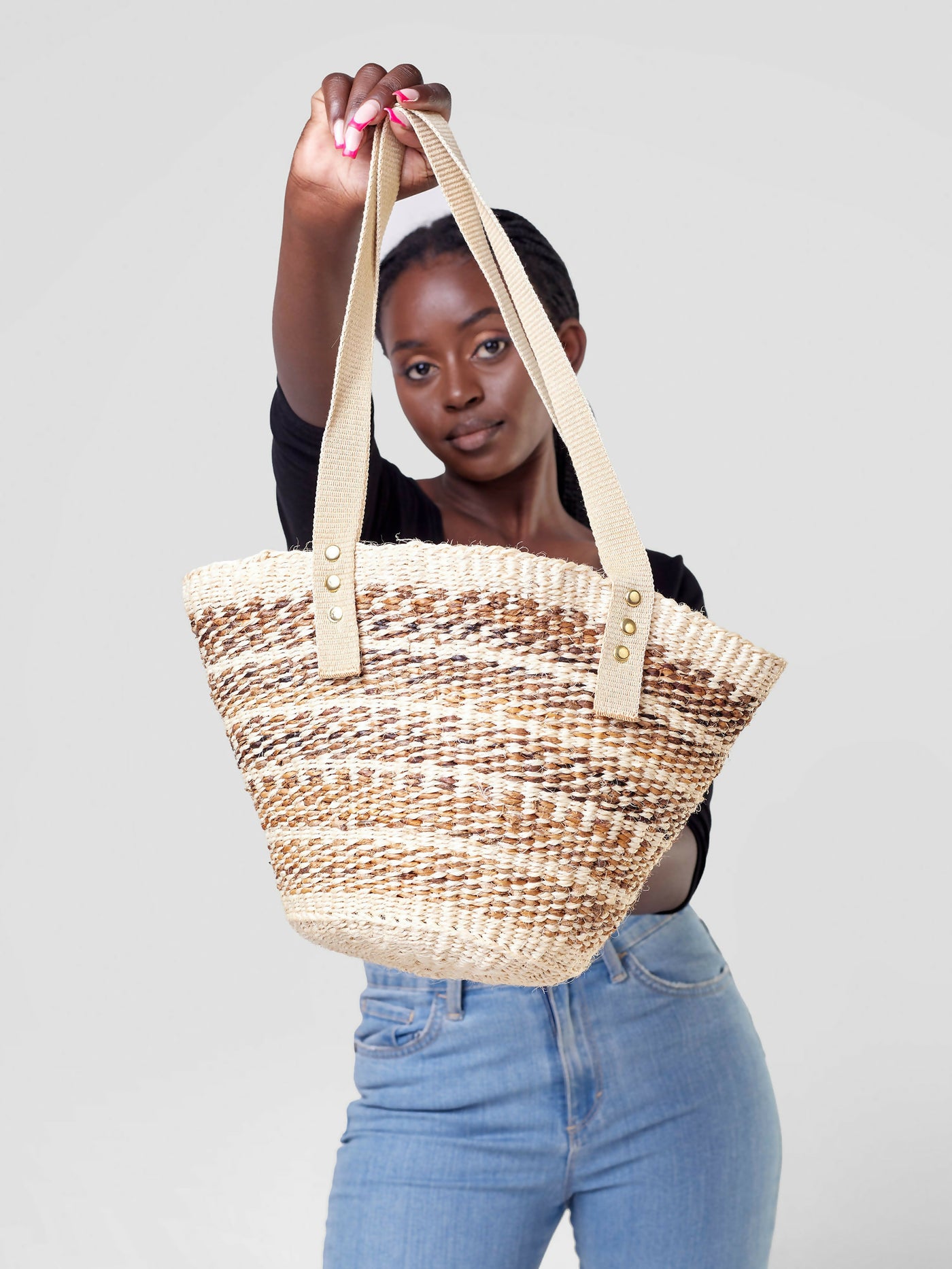 Vazi Afriq Sisal Banana Fiber Bag - Brown & White