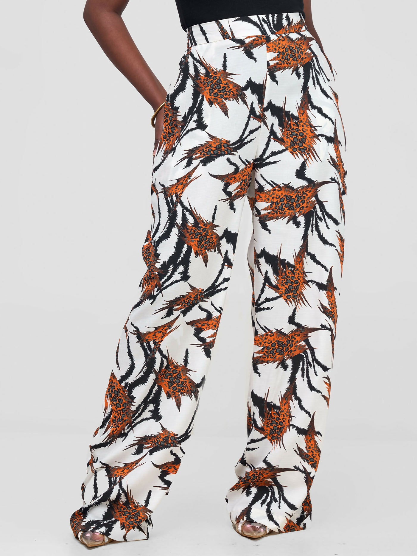 Lizola Ahunna Palazzo Pants - White / Black / Orange - Shopzetu