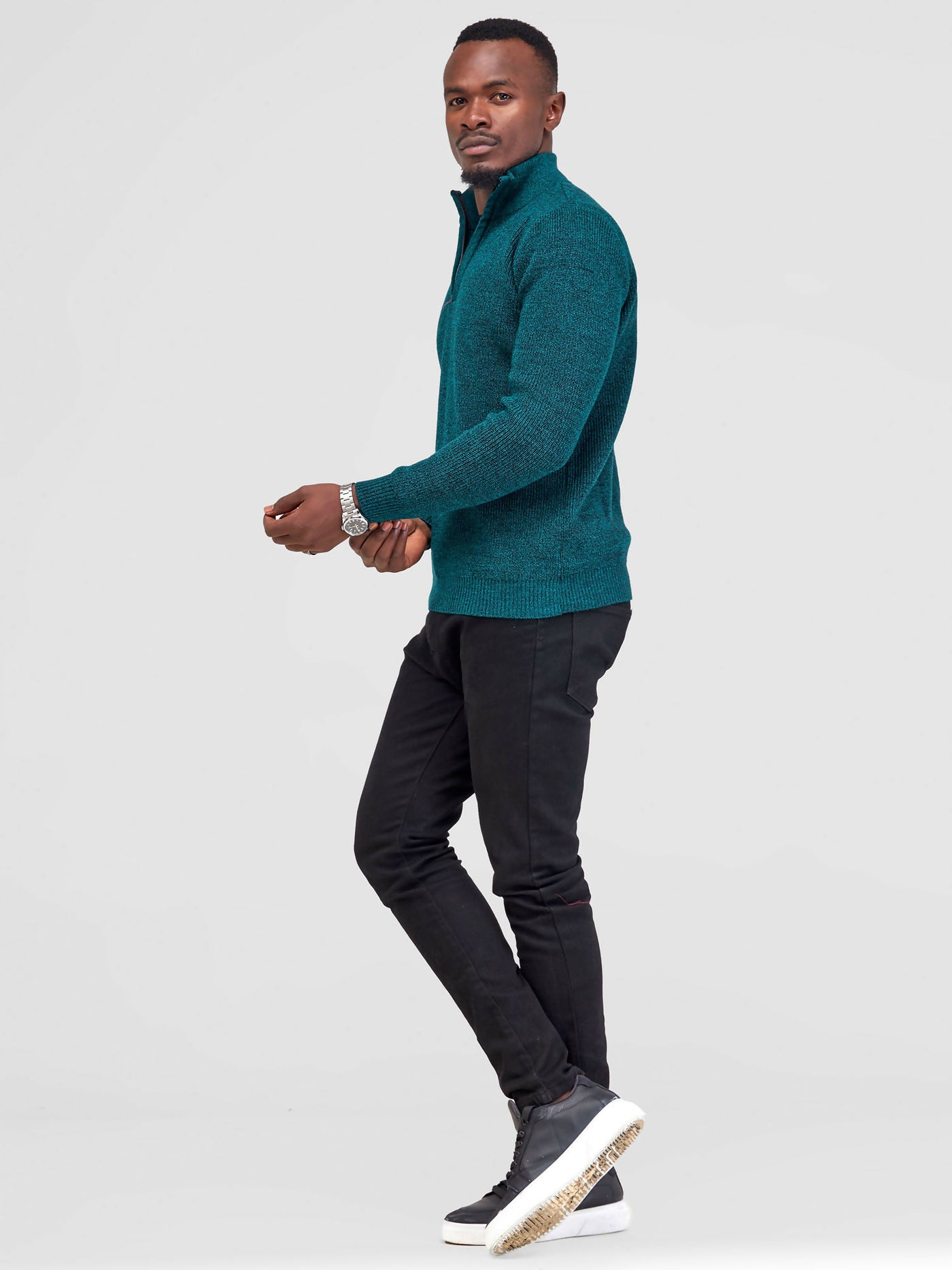 Anel's Knitwear Zetu Men's Half Zipped Sweater - Teal - Shopzetu