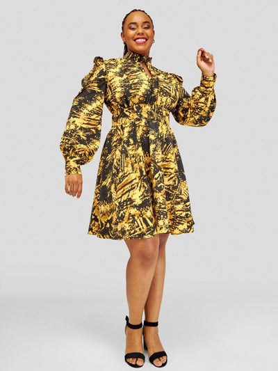 Salok Havilah Ruby Midi Dress - Yellow Print - Shopzetu