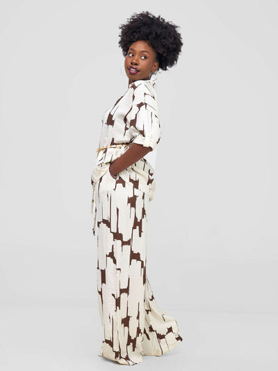 Snatched Wardrobe Tembo2 Piece Set - Cream / Brown Print