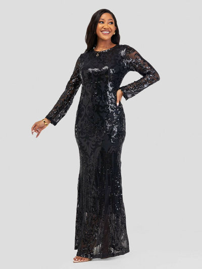 Stylish Sisters/Sequin Gown - Black - Shopzetu