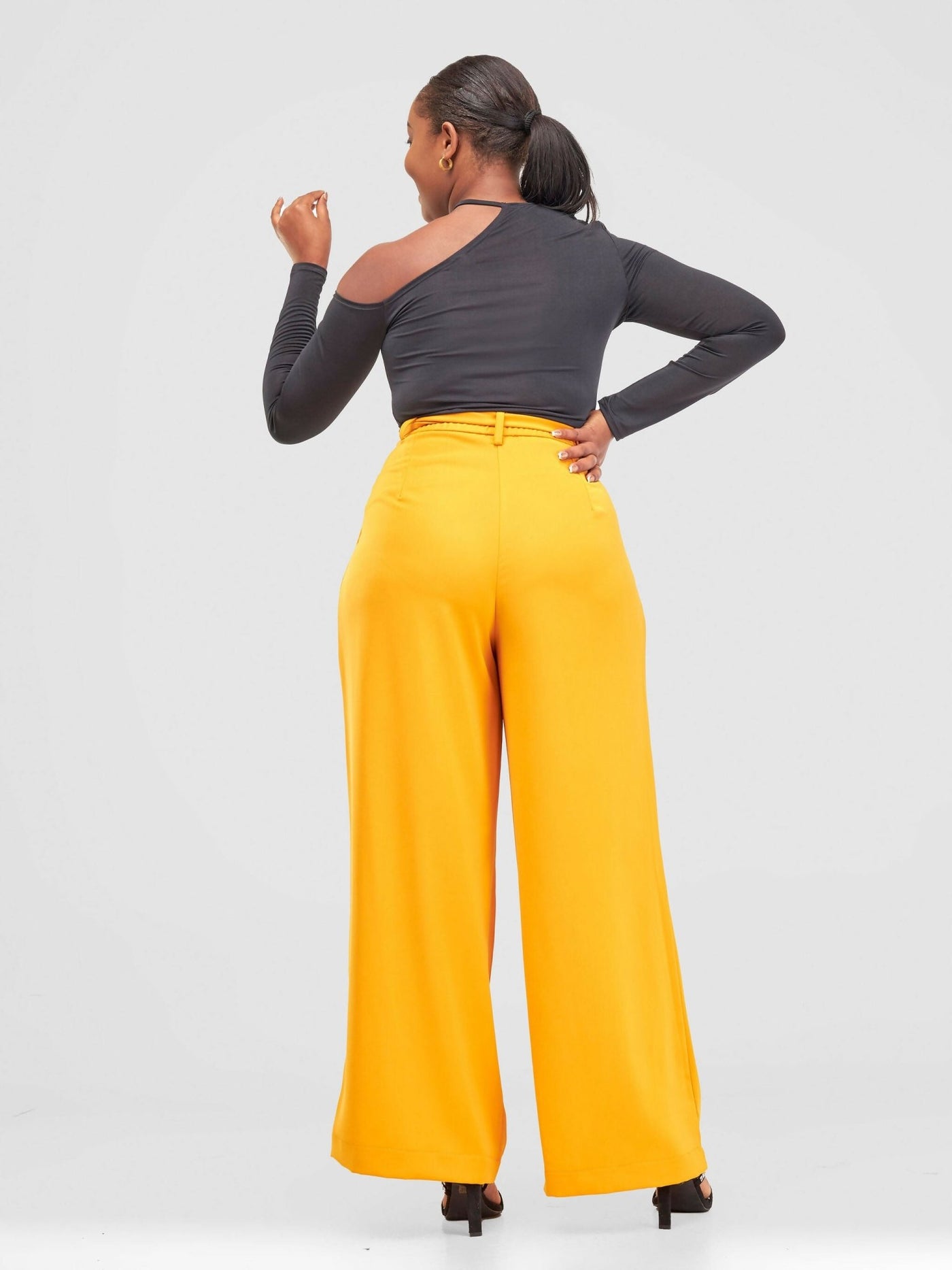 Elsie Glamour Olivia Wide Leg Pants - Mustard - Shopzetu