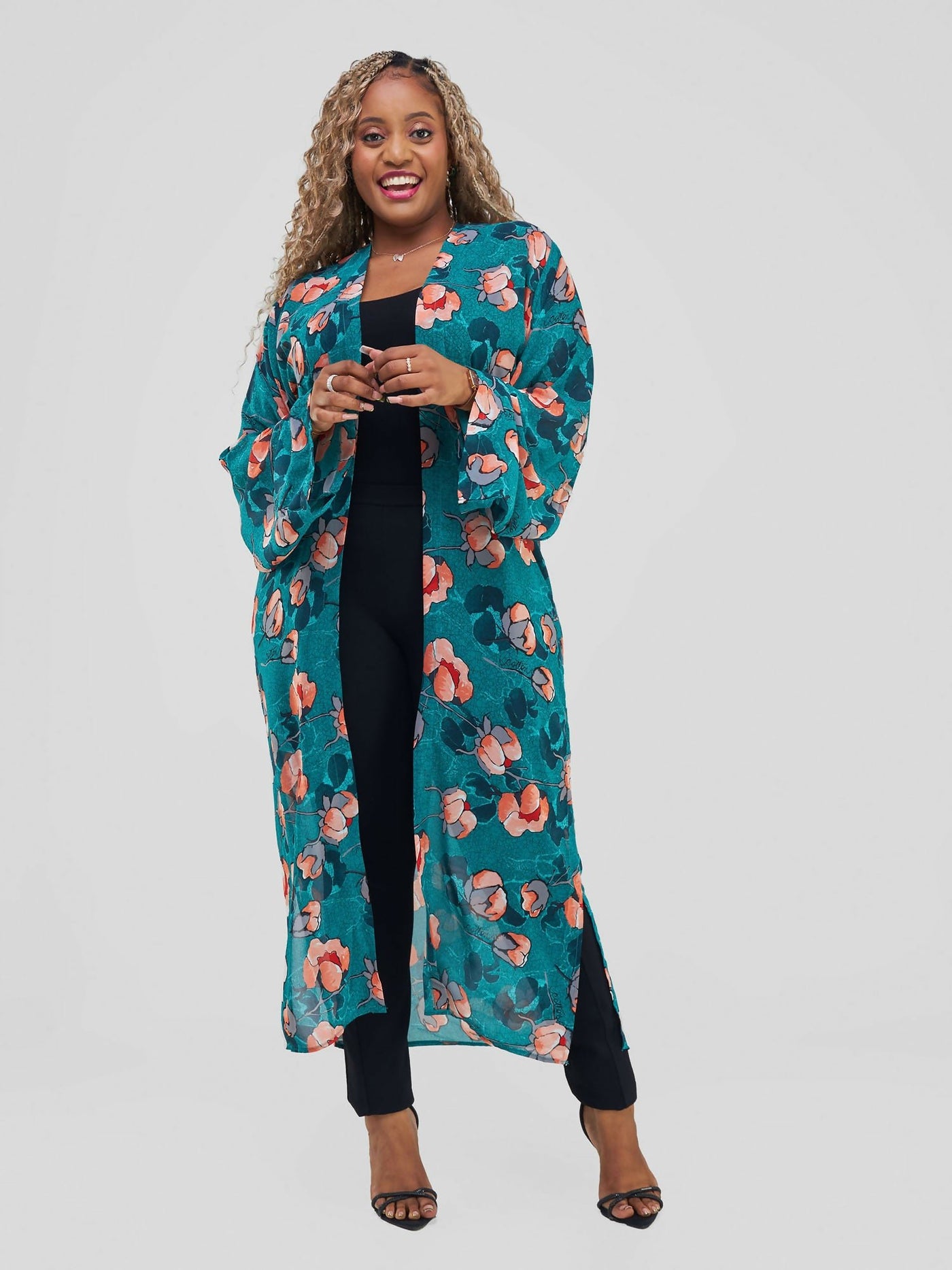 Ajani Kimono - Green Floral - Shopzetu