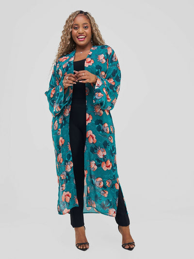 Ajani Kimono - Green Floral - Shopzetu