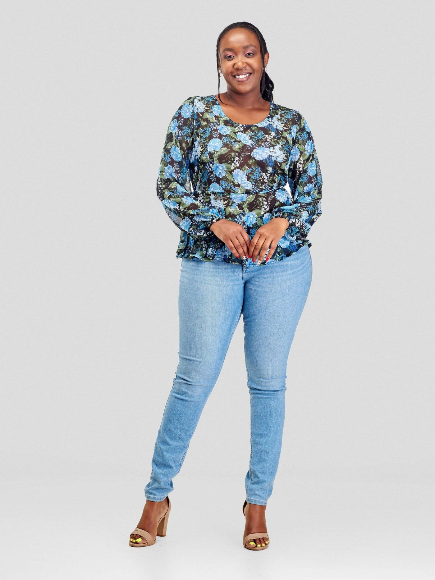 Silk House Collection Hulya Top - Blue Floral Print - Shopzetu