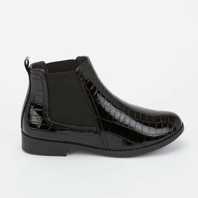 Patent Croc Chelsea Boot - Black - Shopzetu