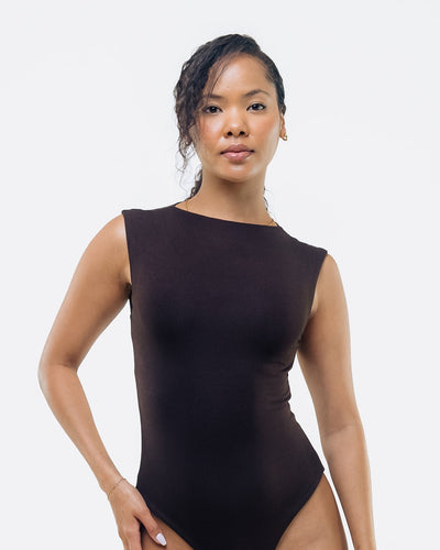 Vivo X This Is Essential Sleeveless High Neck Bodysuit - Chocolate - Shopzetu