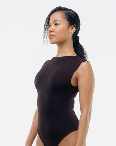 Vivo X This Is Essential Sleeveless High Neck Bodysuit - Chocolate - Shopzetu