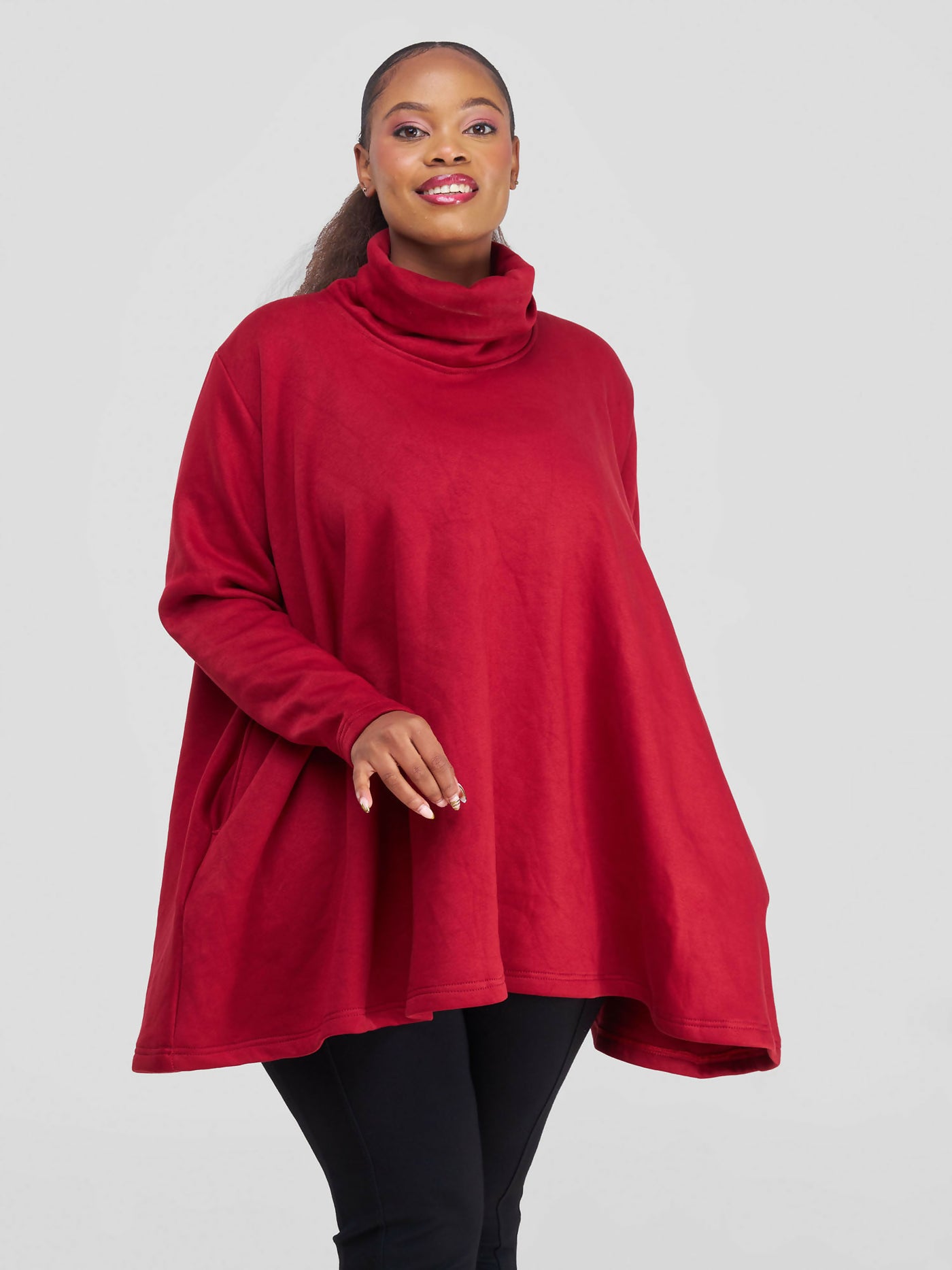 Timyt Urban Wear Daring Elegance side pockets/Turtle neck Poncho - Crimson