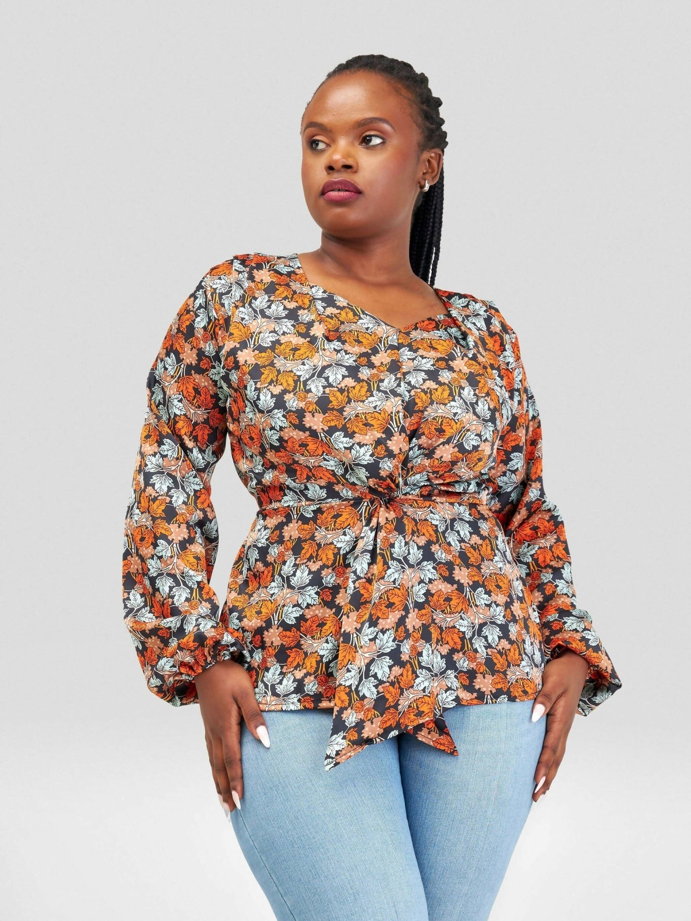 Silk House Collection Hulya Top - Orange Print / Brown - Shopzetu