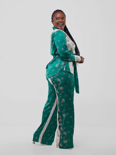 Silk House Collection Marcella Pant Set - Green Print - Shopzetu