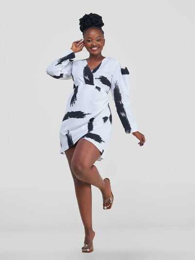 Cocoafrike Olina Wrap Dress - Black / White Print