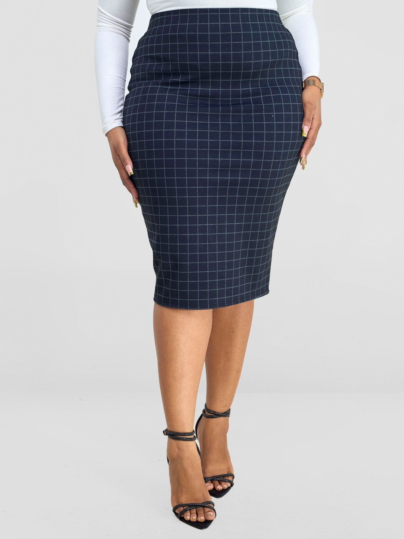 Vivo Paji Pencil Skirt - Navy Checkered Print - Shopzetu