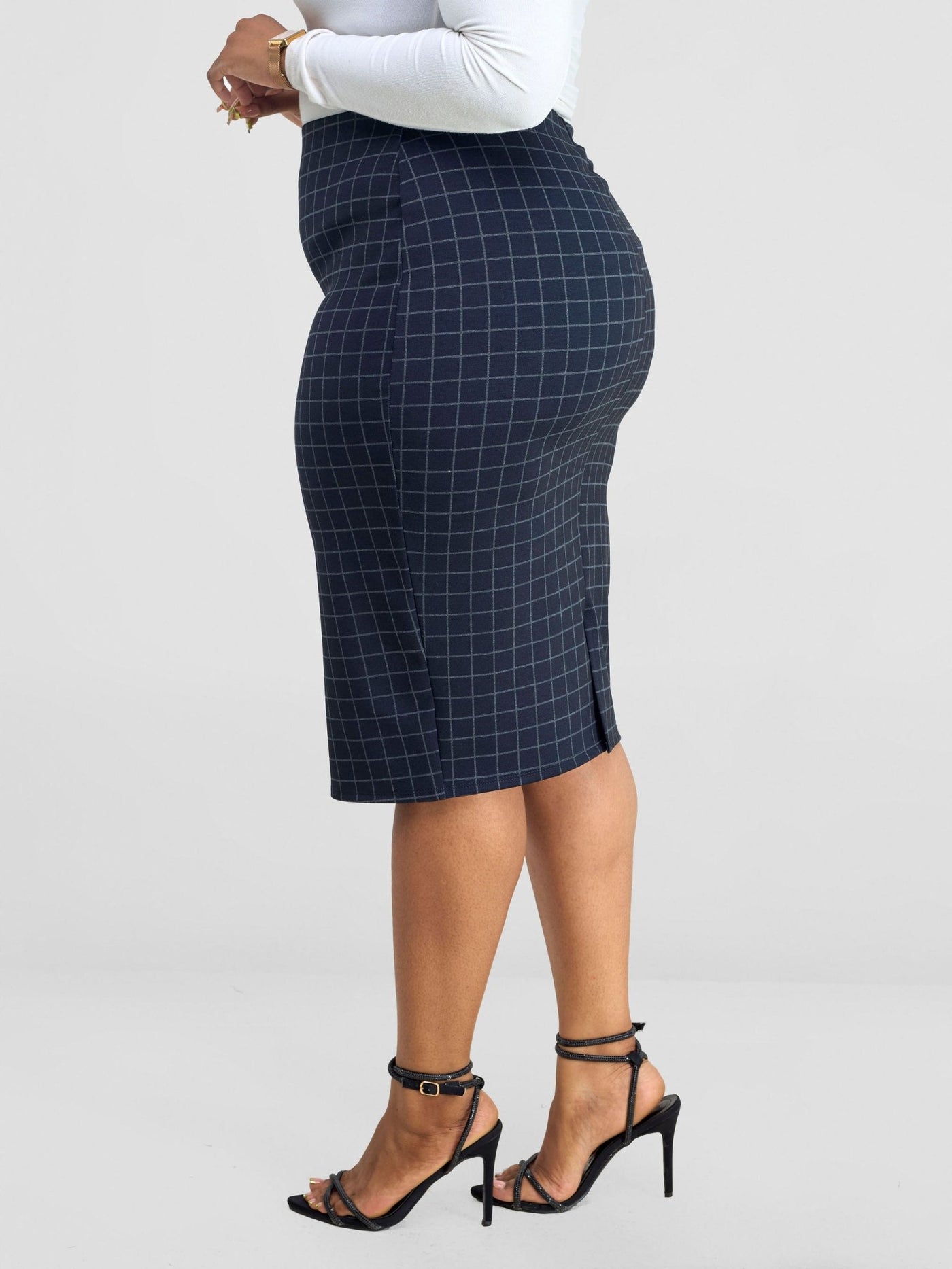 Vivo Paji Pencil Skirt - Navy Checkered Print - Shopzetu