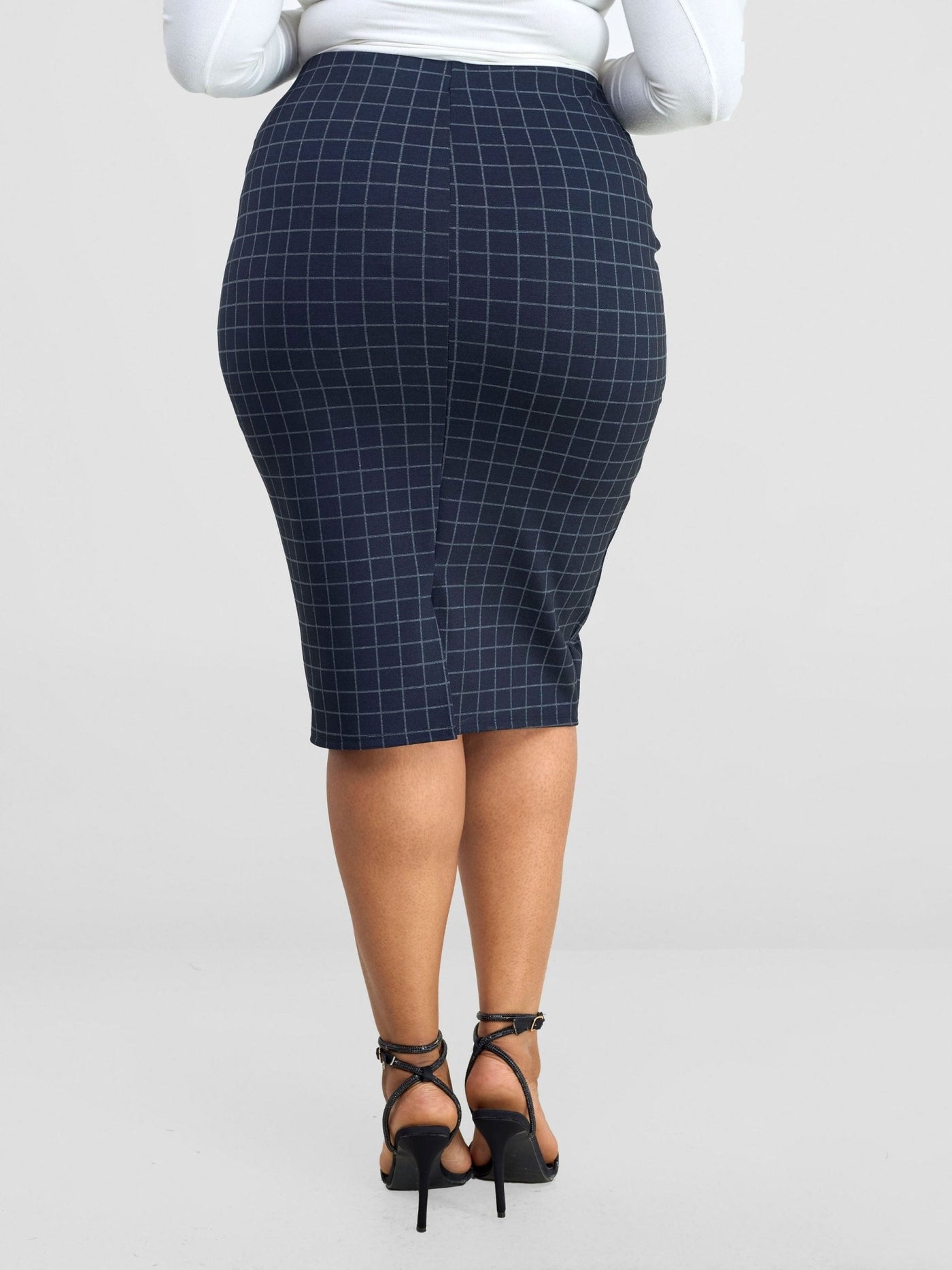 Vivo Paji Pencil Skirt - Navy Checkered Print - Shopzetu