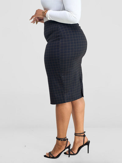 Vivo Paji Pencil Skirt - Taupe Checkered Print - Shopzetu