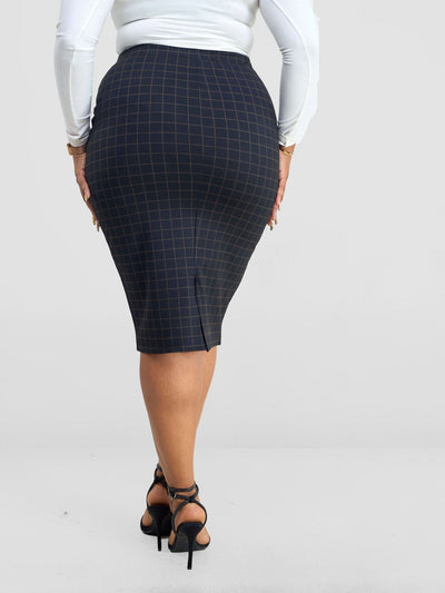 Vivo Paji Pencil Skirt - Taupe Checkered Print - Shopzetu