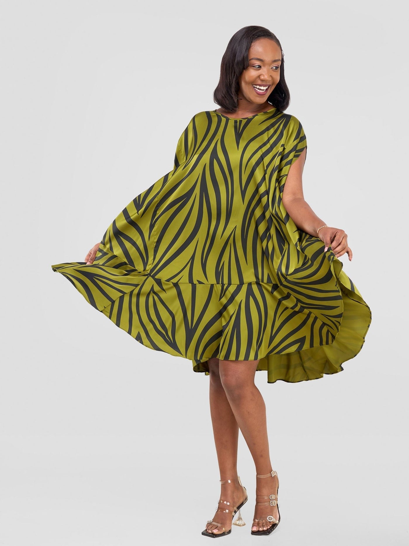 Vivo Chidii Cape Dress - Olive / Black Ameli Print - Shopzetu