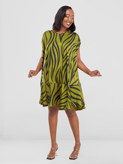 Vivo Chidii Cape Dress - Olive / Black Ameli Print - Shopzetu