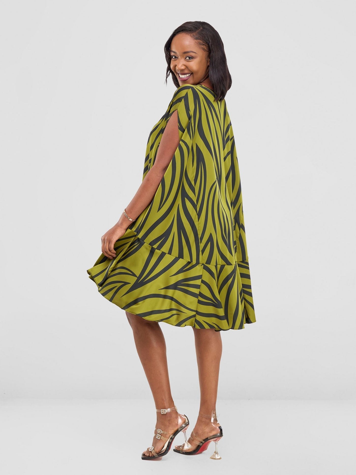 Vivo Chidii Cape Dress - Olive / Black Ameli Print - Shopzetu