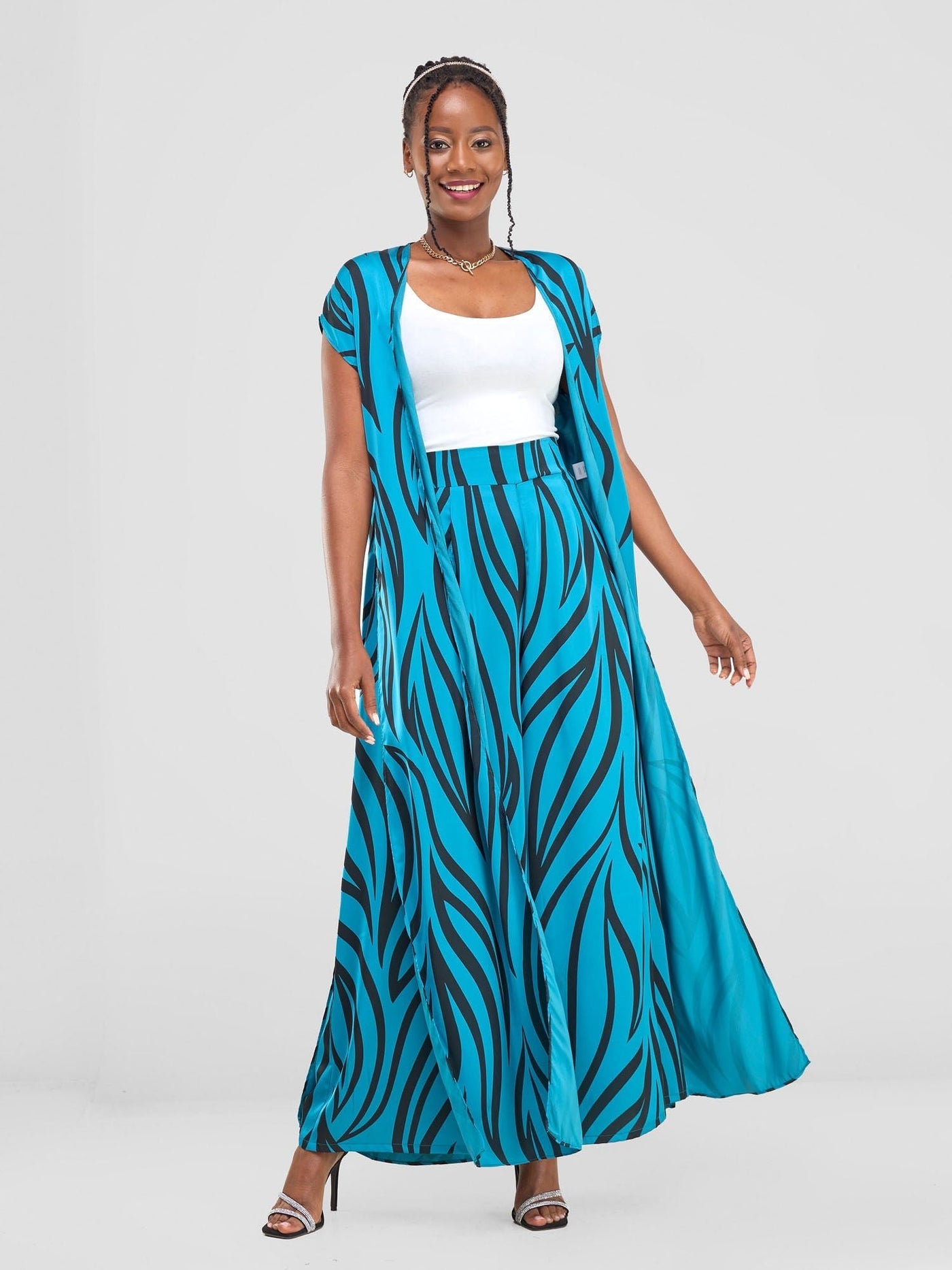 Vivo Chidii Wide Leg Pants - Teal / Black Ameli Print - Shopzetu