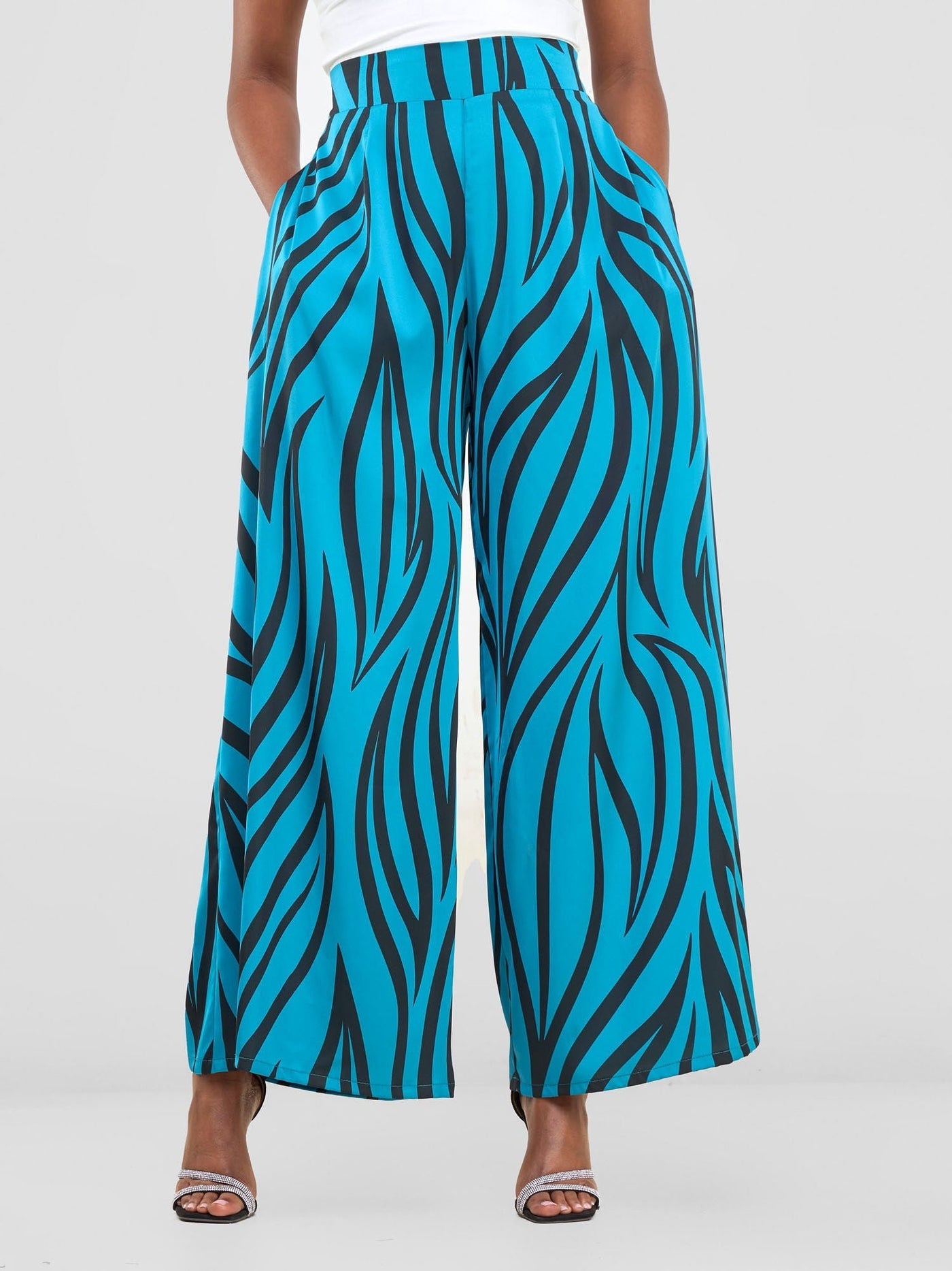 Vivo Chidii Wide Leg Pants - Teal / Black Ameli Print - Shopzetu