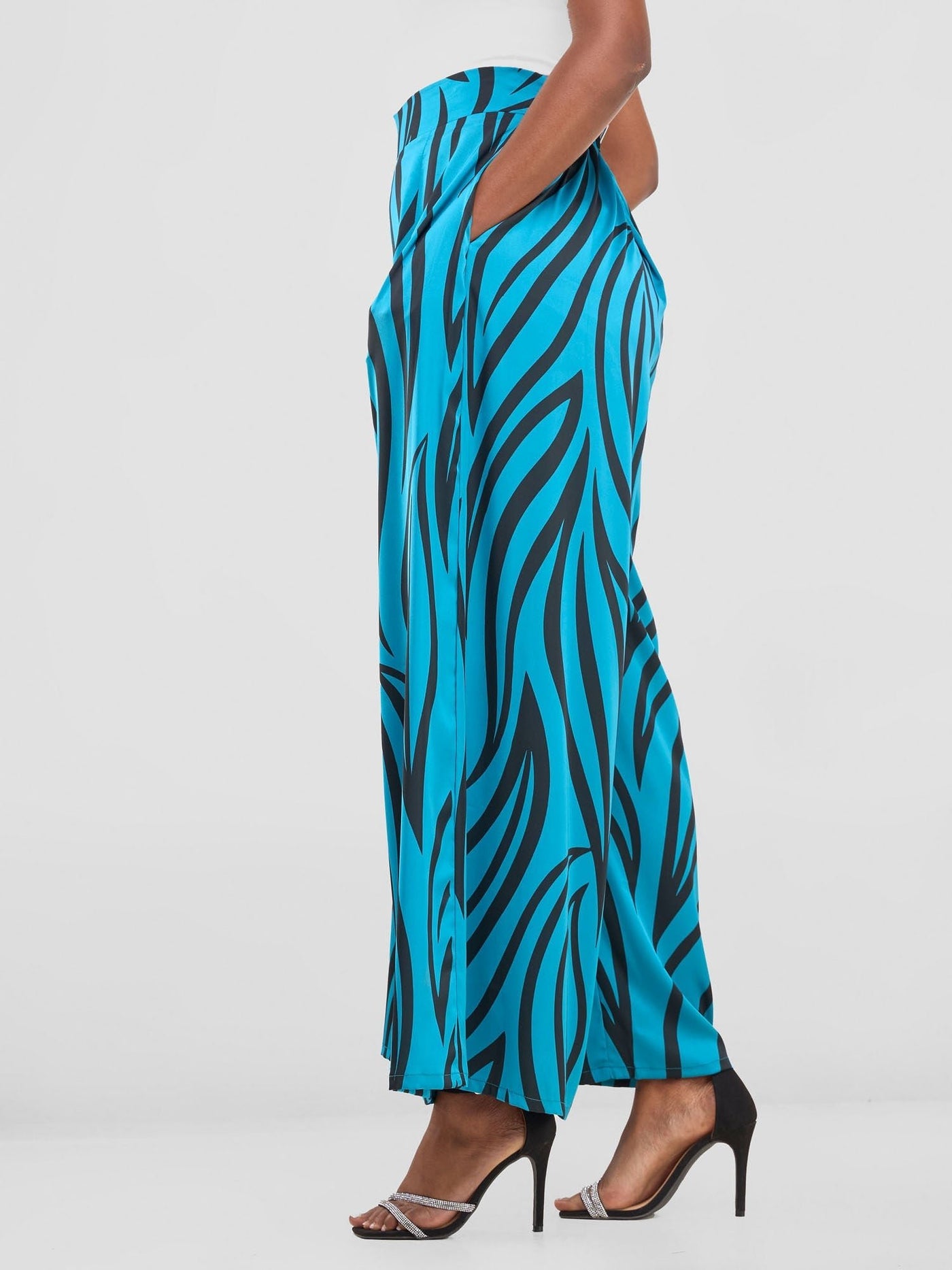 Vivo Chidii Wide Leg Pants - Teal / Black Ameli Print - Shopzetu