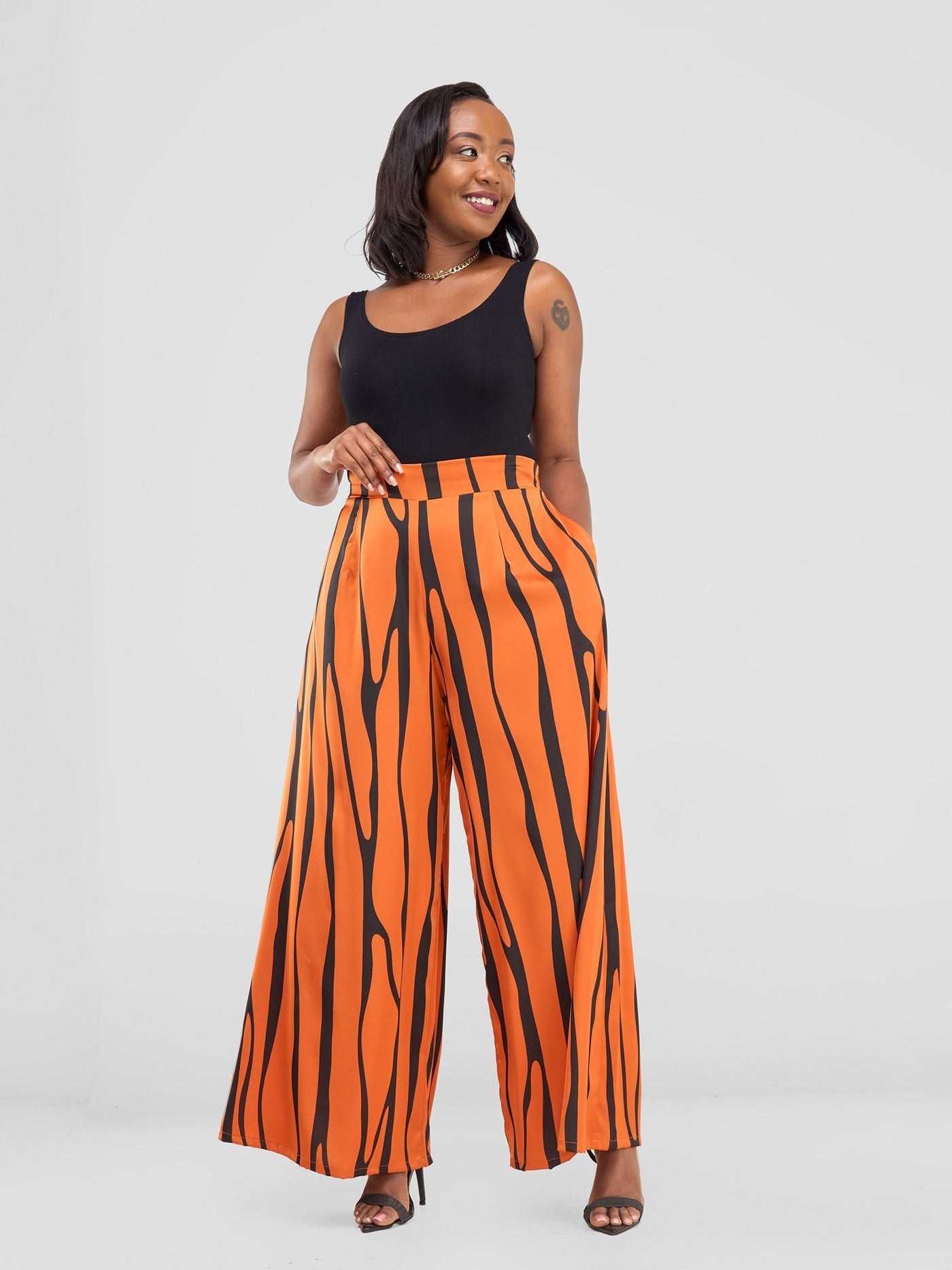 Vivo Chidii Wide Leg Pants - Rust / Black Sidi Print - Shopzetu