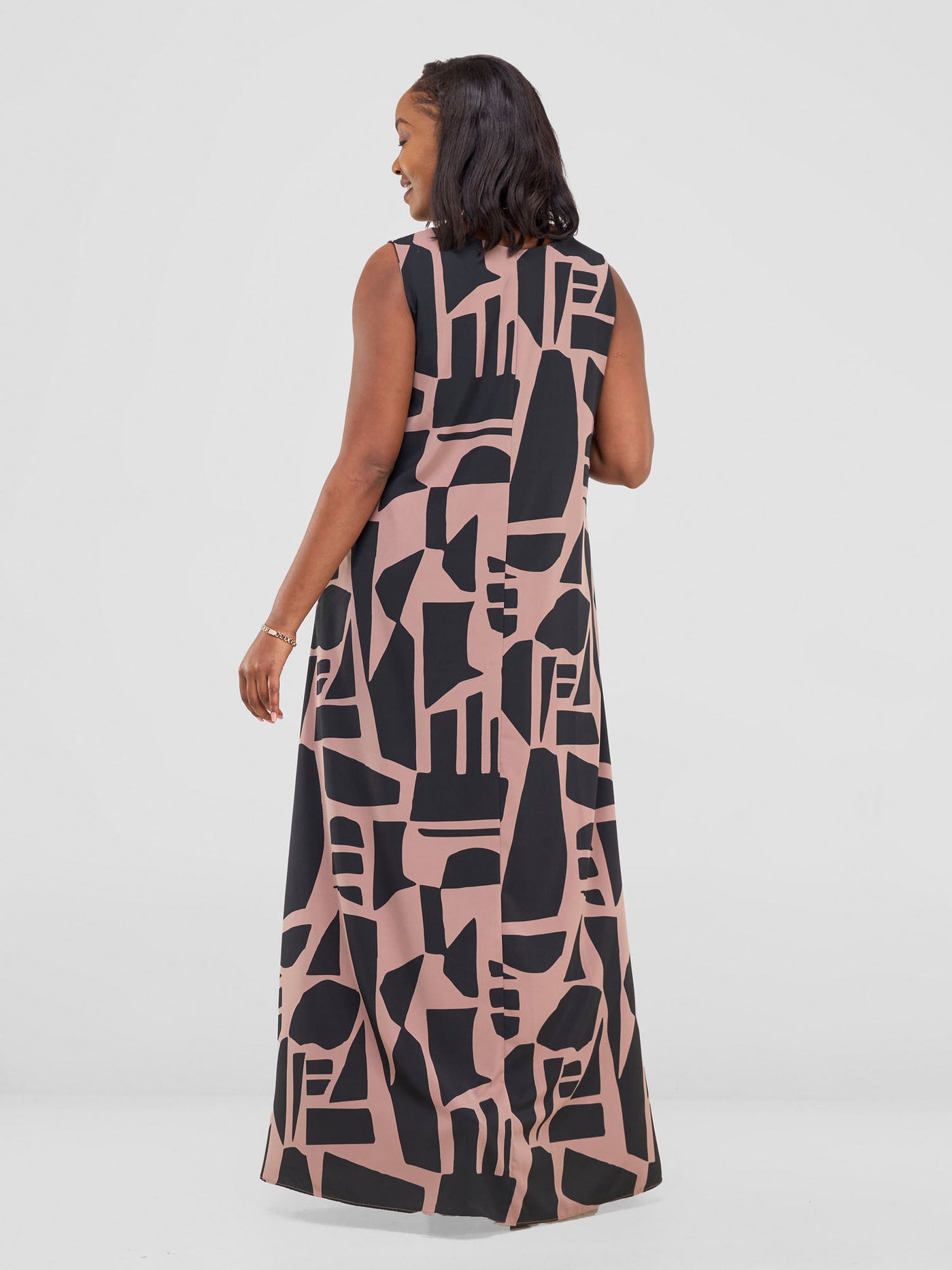 Vivo Ava Front Pleat Maxi Dress - Beaver / Black Samba Print