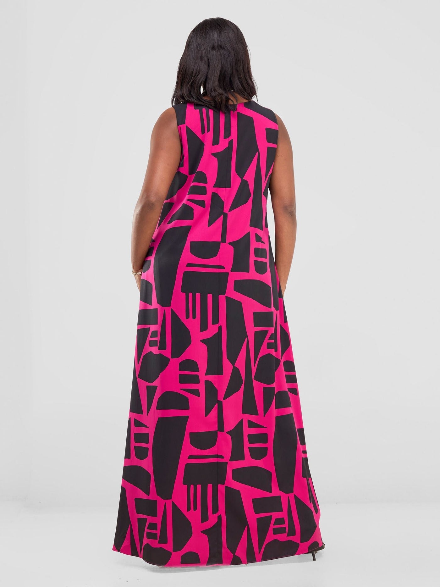 Vivo Ava Front Pleat Maxi Dress - Hot Pink / Black Samba Print - Shopzetu