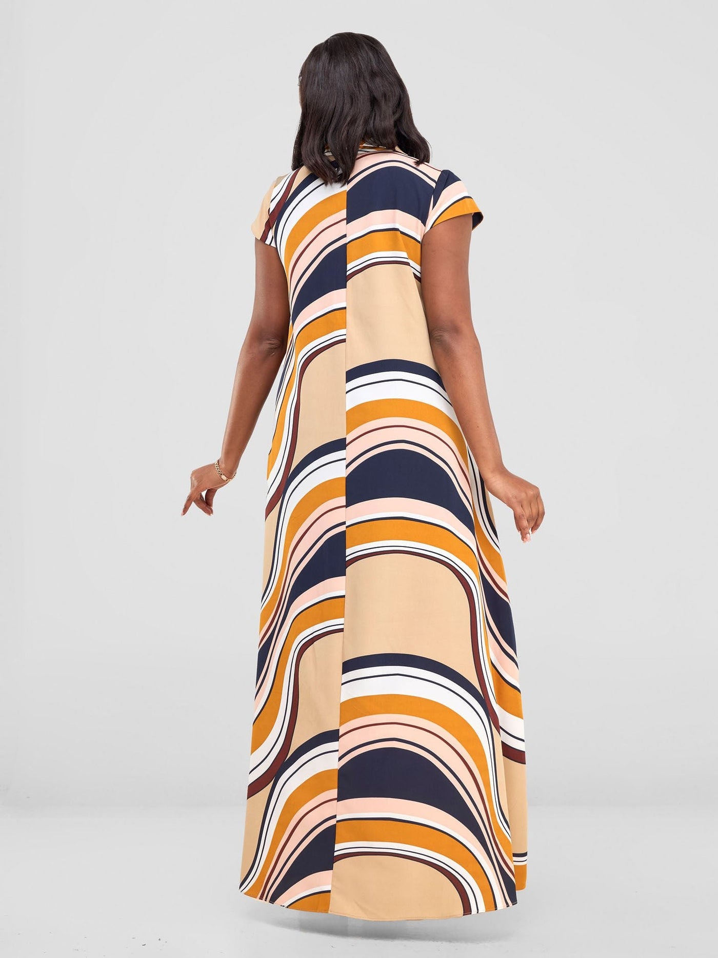 Vivo Zuri Cap Sleeved Maxi Dress - Navy / Rust Spiral Print - Shopzetu