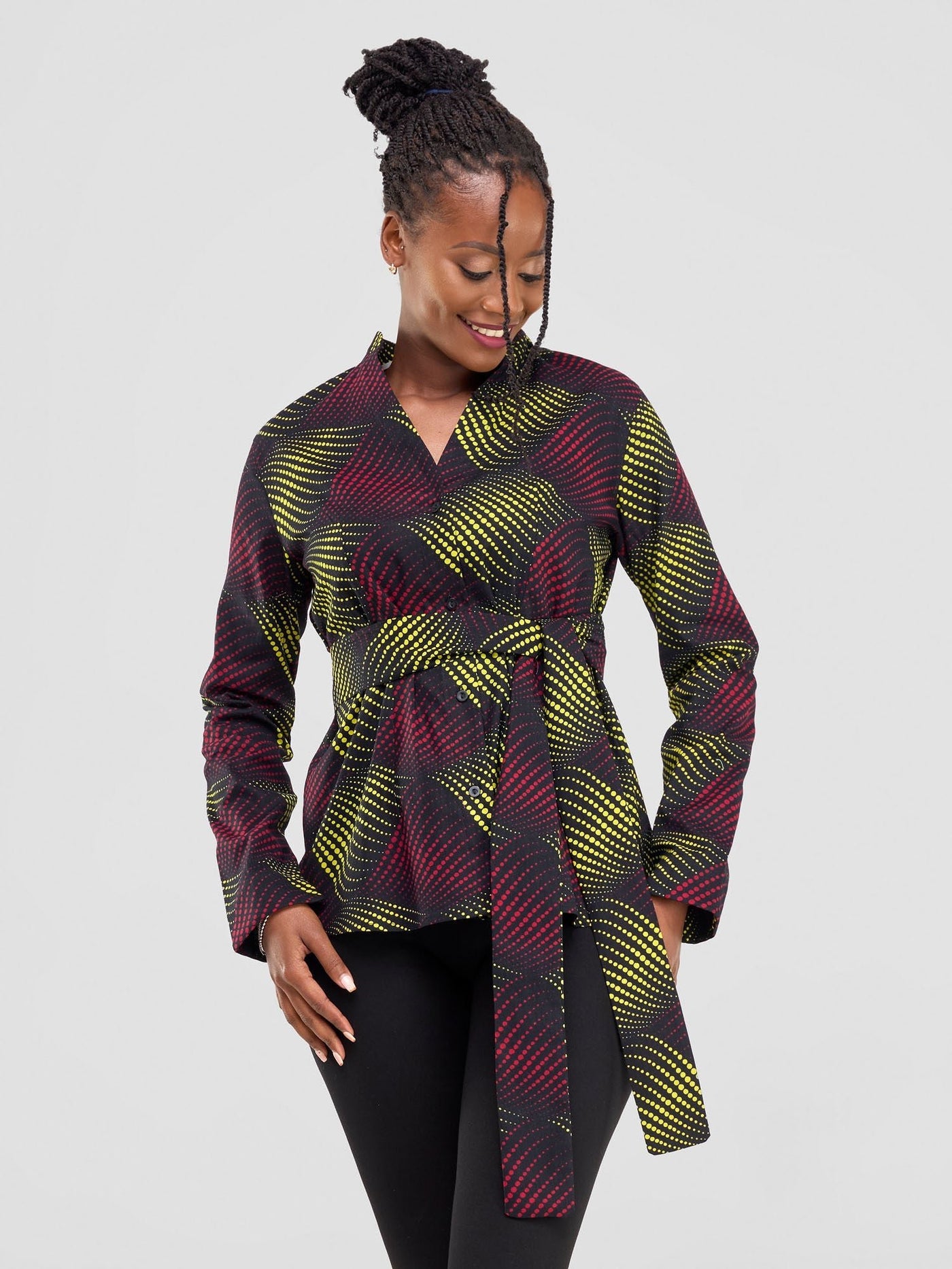 Safari Savannah Kitenge Chinese Collar Shirt - Shama Print - Shopzetu