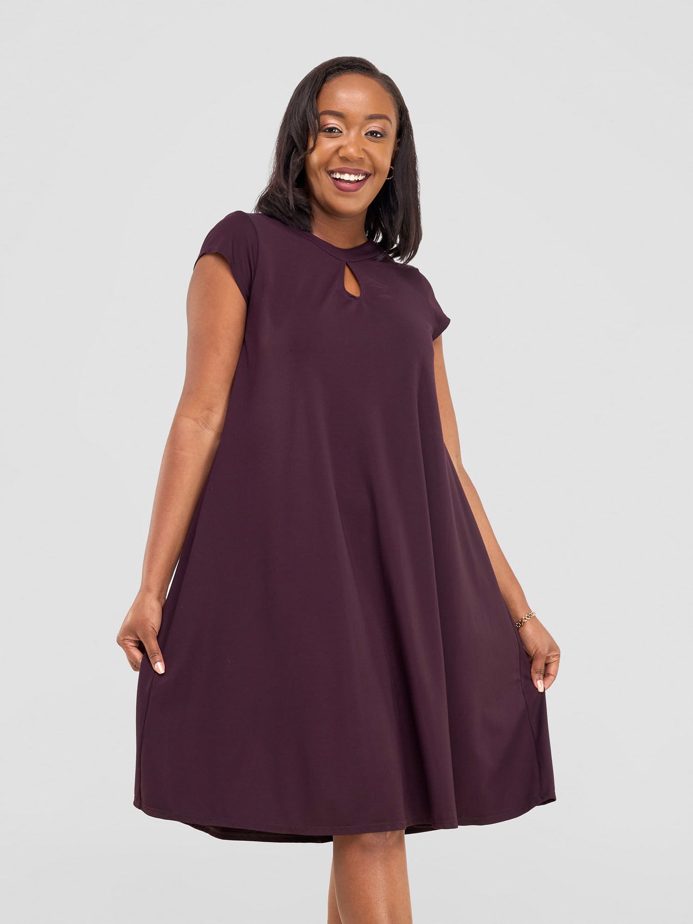 Sierra Tent Knee Length Dress - Burgundy