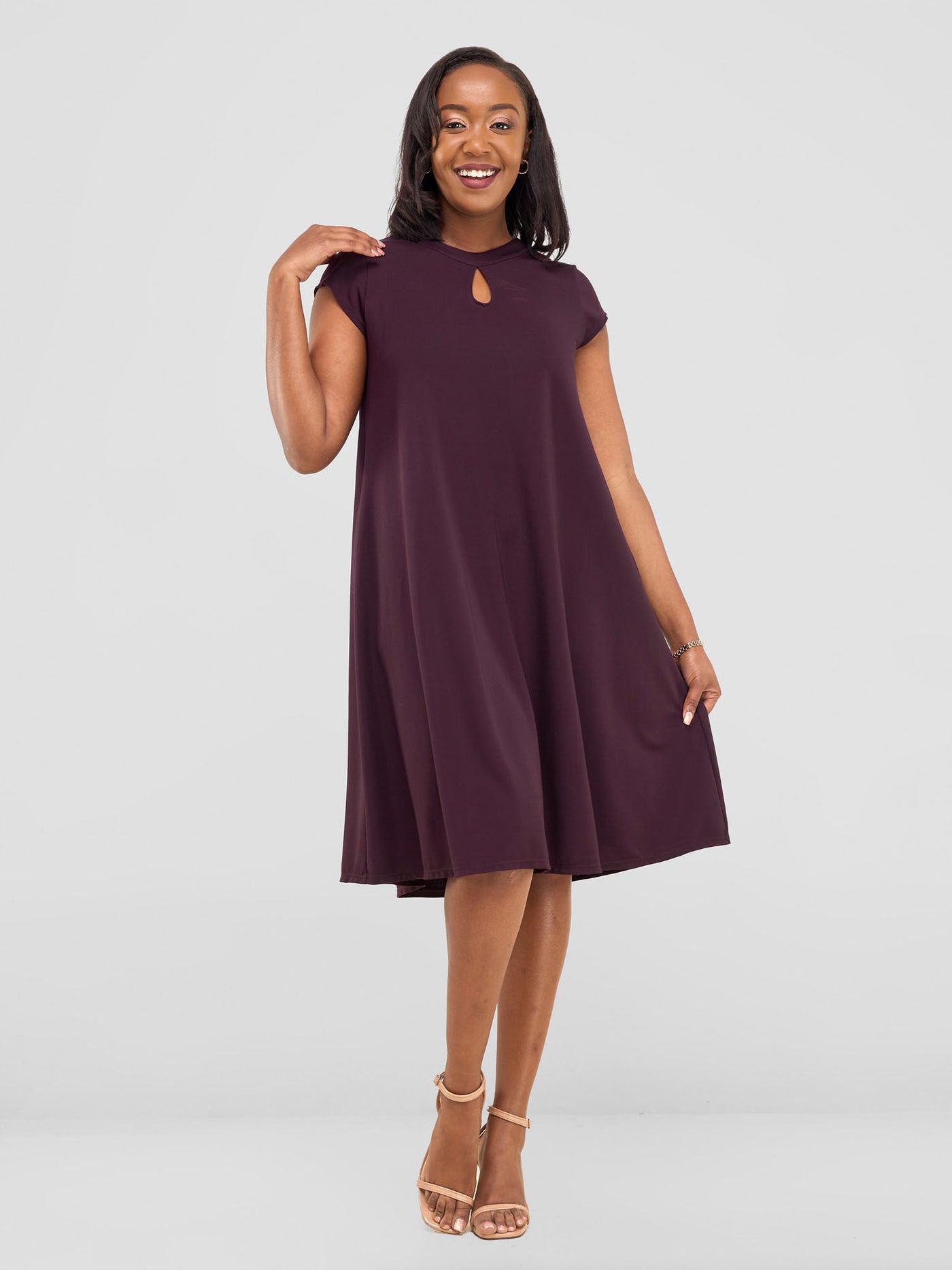 Sierra Tent Knee Length Dress - Burgundy