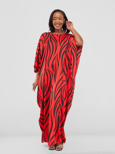 Vivo Chidii Maxi Kaftan - Red / Black Ameli Print - Shopzetu