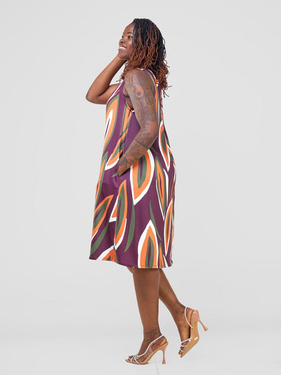 Amara Back Pleat Dress - Burgundy / Hunters Bemba Print - Shopzetu