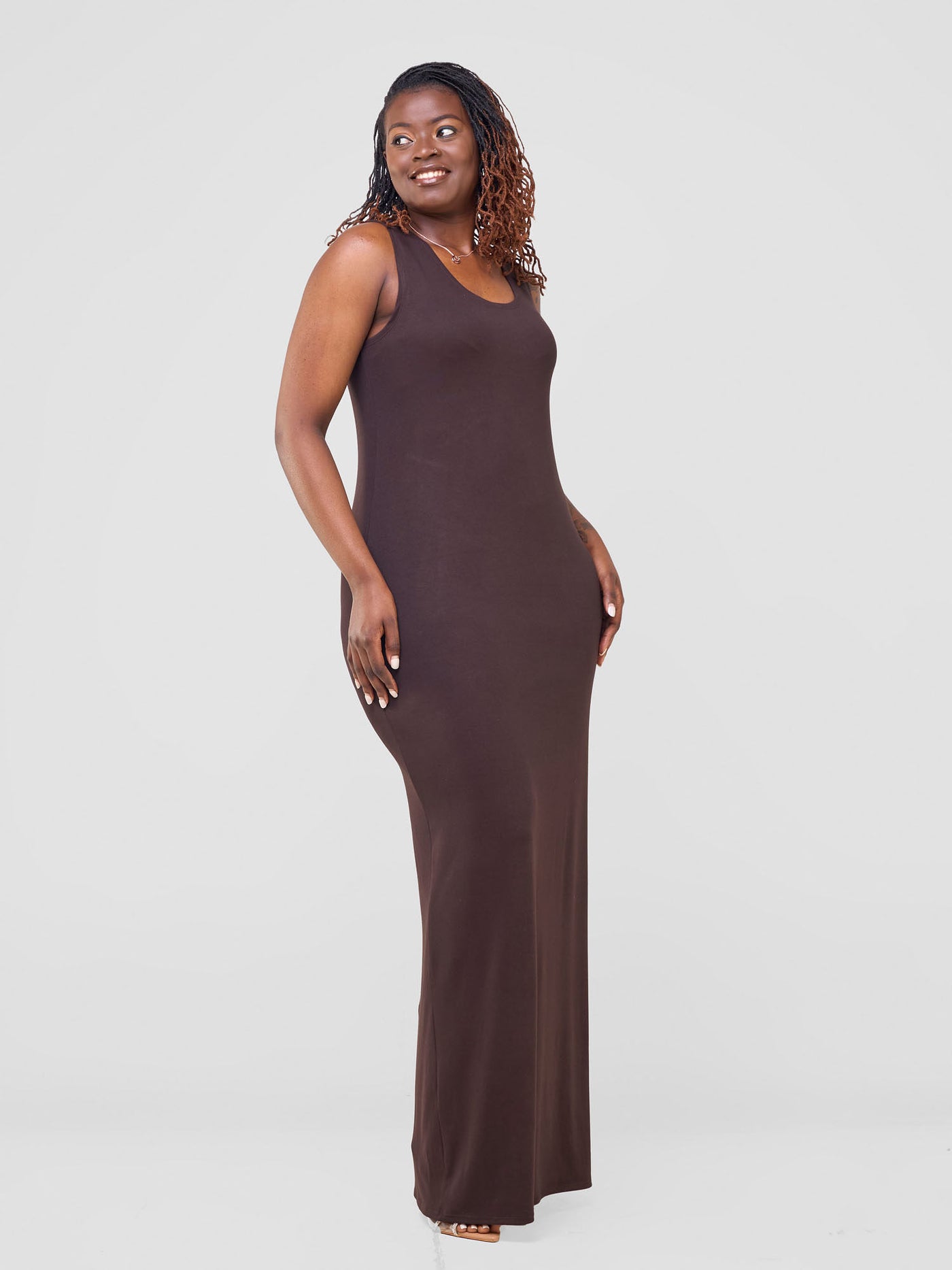 Basic Straight Maxi Dress - Chocolate