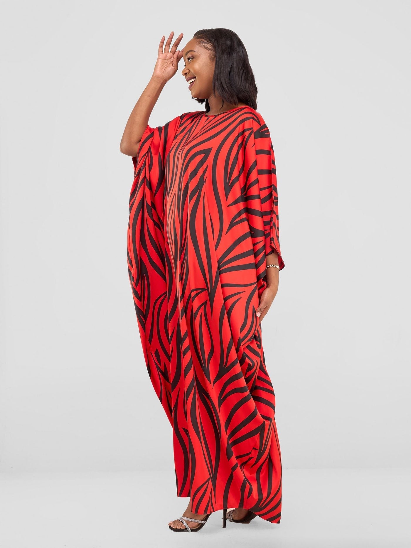 Vivo Chidii Maxi Kaftan - Red / Black Ameli Print - Shopzetu