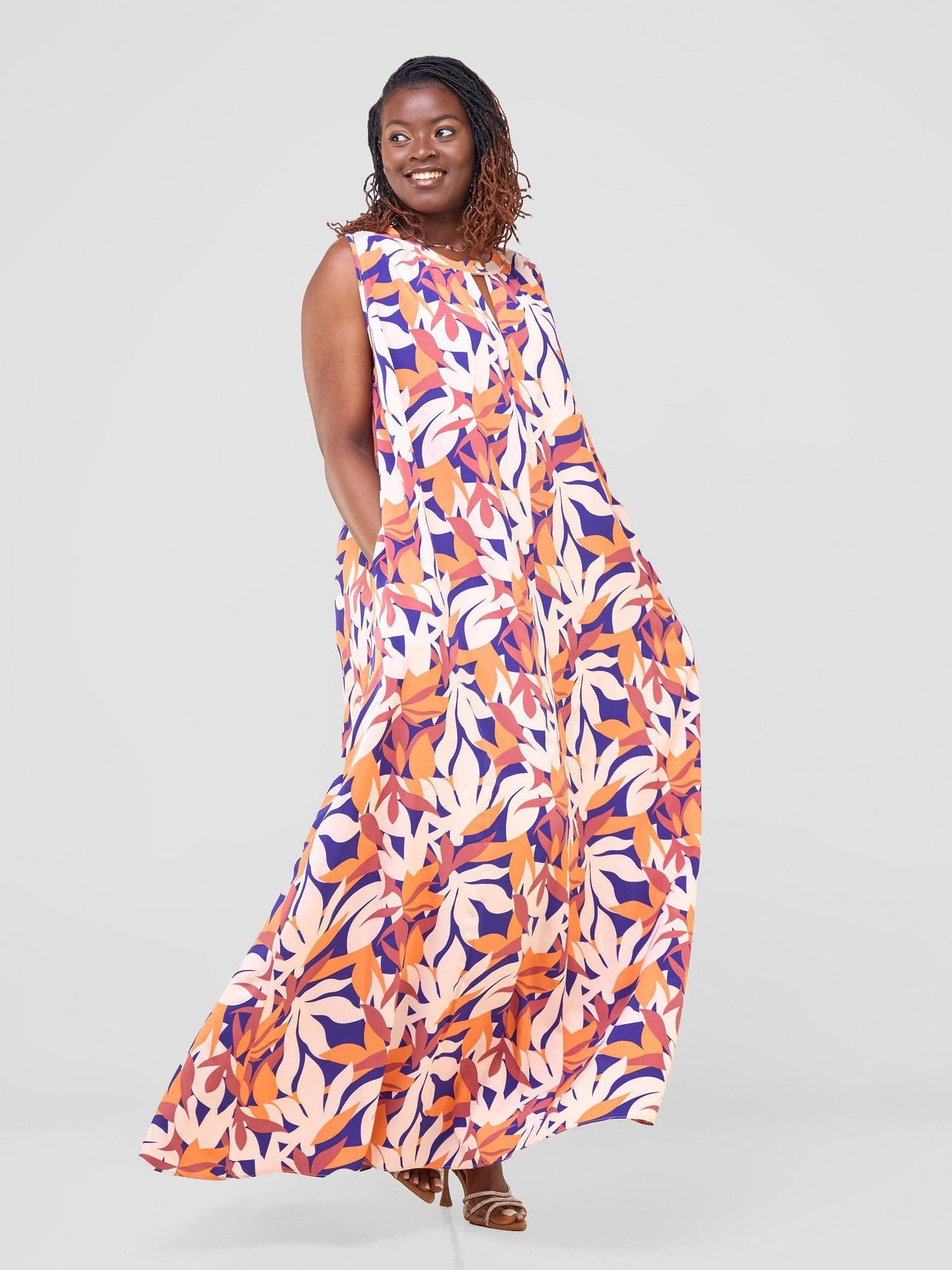 Vivo Ava Tent Maxi Dress - Cream / Orange Print - Shopzetu