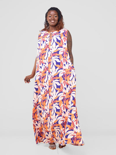 Vivo Ava Tent Maxi Dress - Cream / Orange Print - Shopzetu