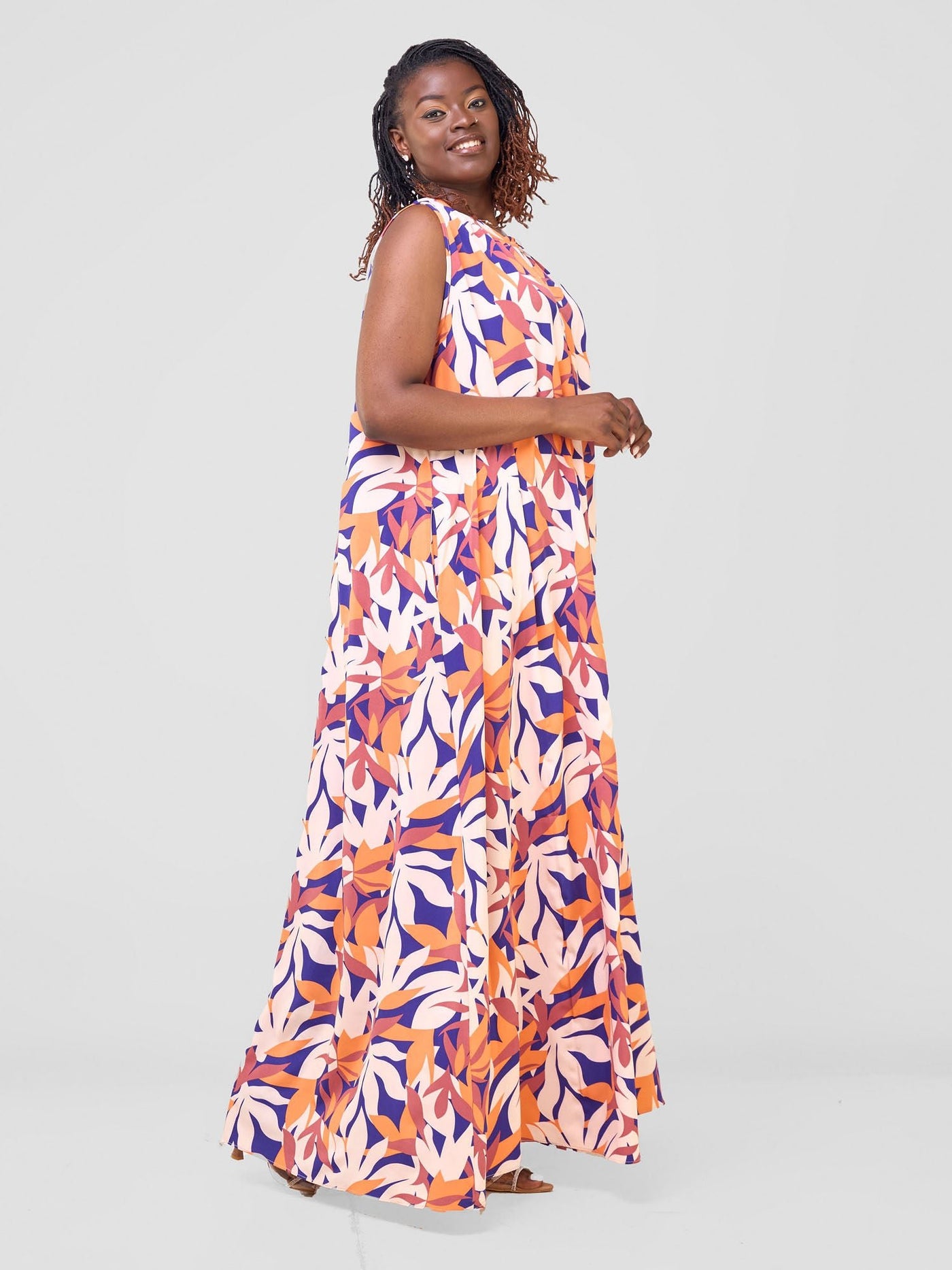 Vivo Ava Tent Maxi Dress - Cream / Orange Print - Shopzetu