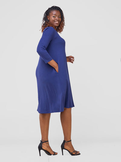 Leila 3/4 Sleeve Tent Knee Length Dress - Navy